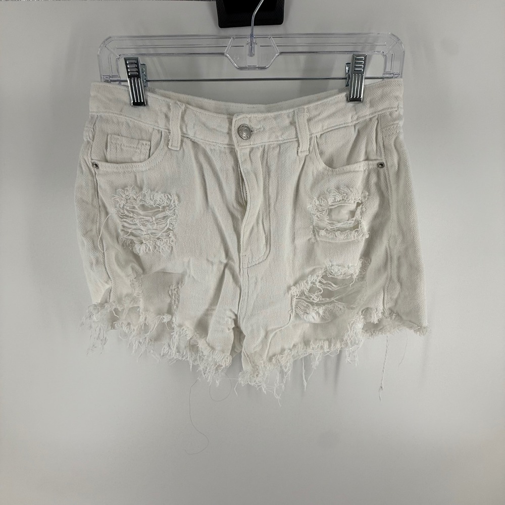 SHEIN White Distressed Ripped Denim Shorts Women's Size‎ L Raw Hem